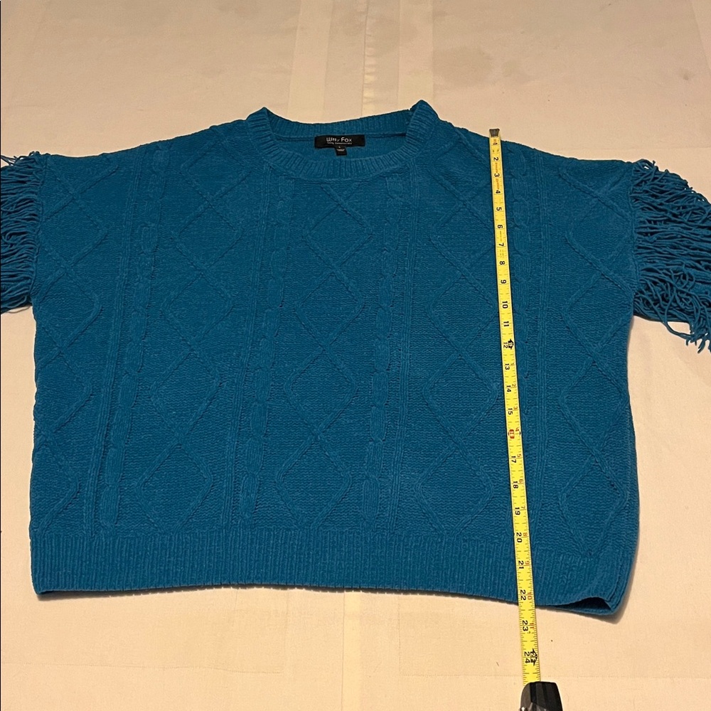 Witty Fox Cable & Gauge Blue Fringe Sweater Size Large - Picture 5 of 8
